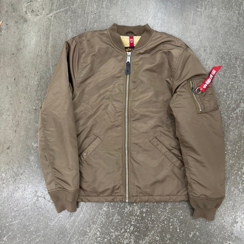 Alpha Industries Bomber Jacket Mens Large Brown Excellent Sherpa Lined MA-1
